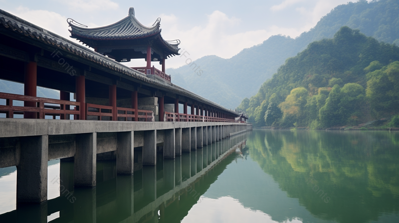 绿色江水上的横跨着一座桥风景区自然美景,高清,摄影图,摄影图片,图片大全,摄影图免费下载